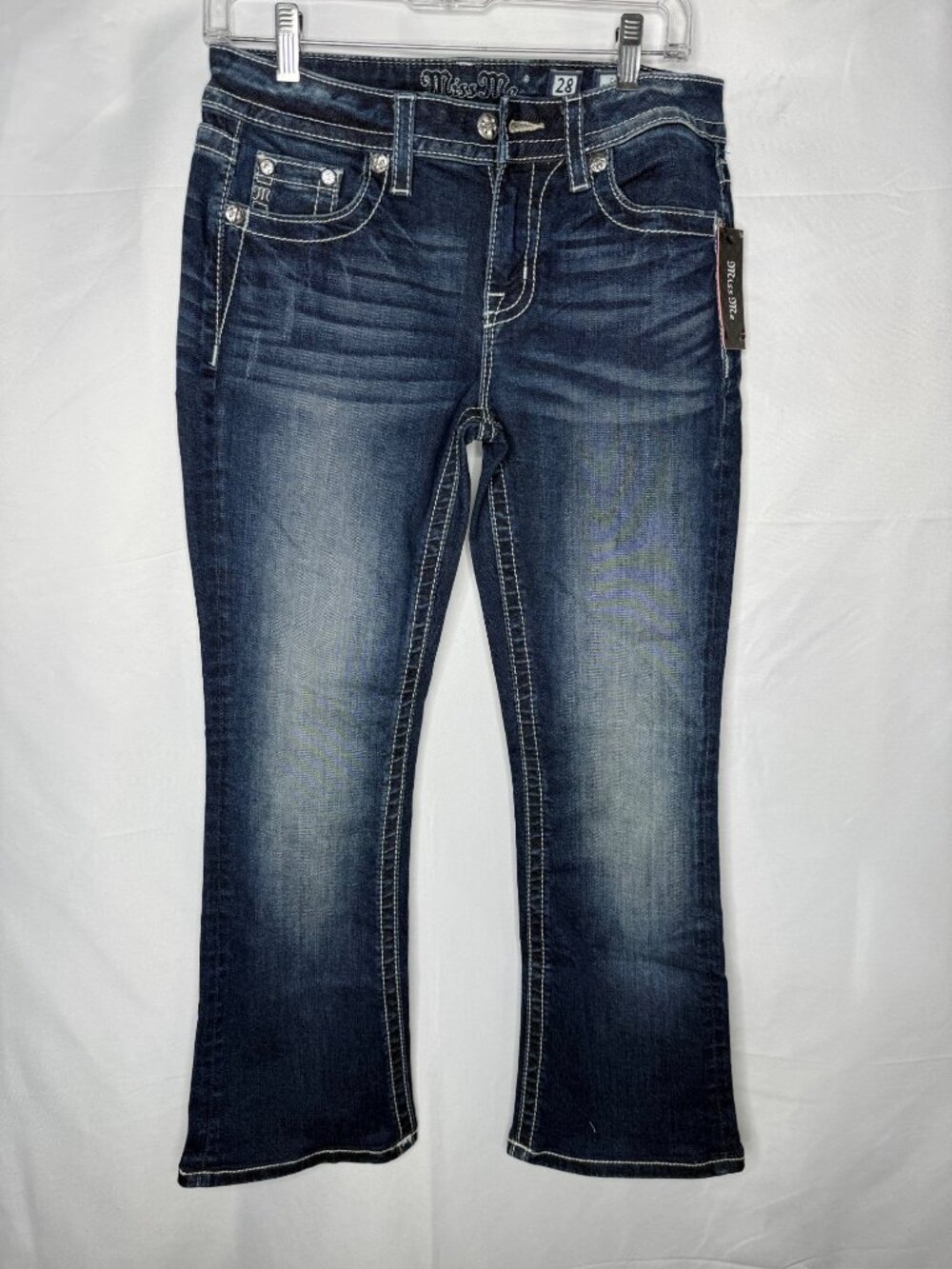 Miss Me Womens Medium Wash Bootcut Jeans Size 28 With Rhinestone Accents